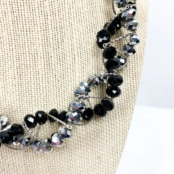Black & Silver Helix Beaded Necklace - Picture 2 of 5
